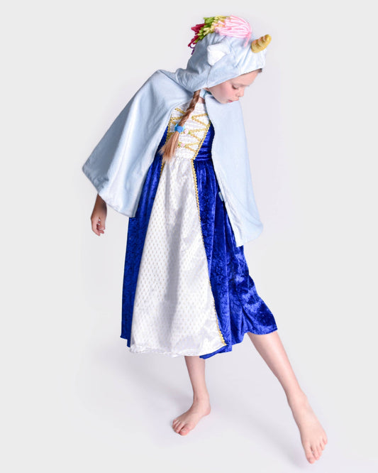 Regenbogen blaues Einhorn Cape 98-128 cl 3-8 Jahre