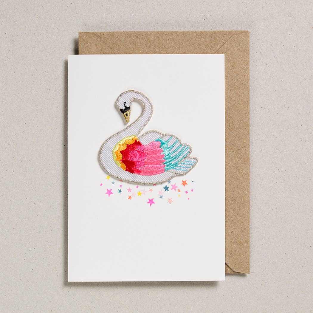 Greeting Card with Patch - Rainbow Swan