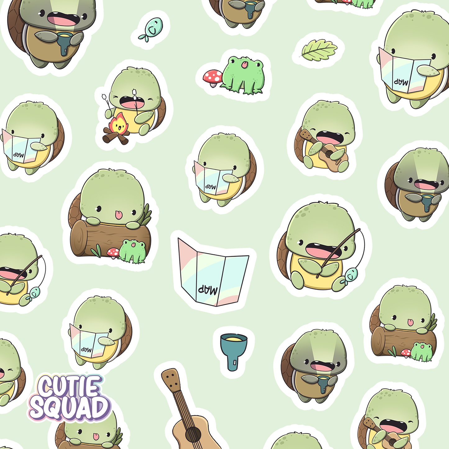 Camping-Schildkröten-Stickerbögen