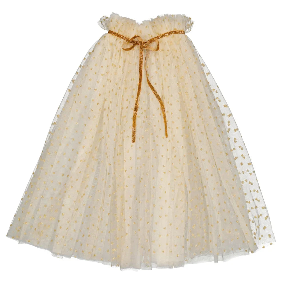 Cape de princesse en tulle à cœurs dorés - Luciole et Petit Pois