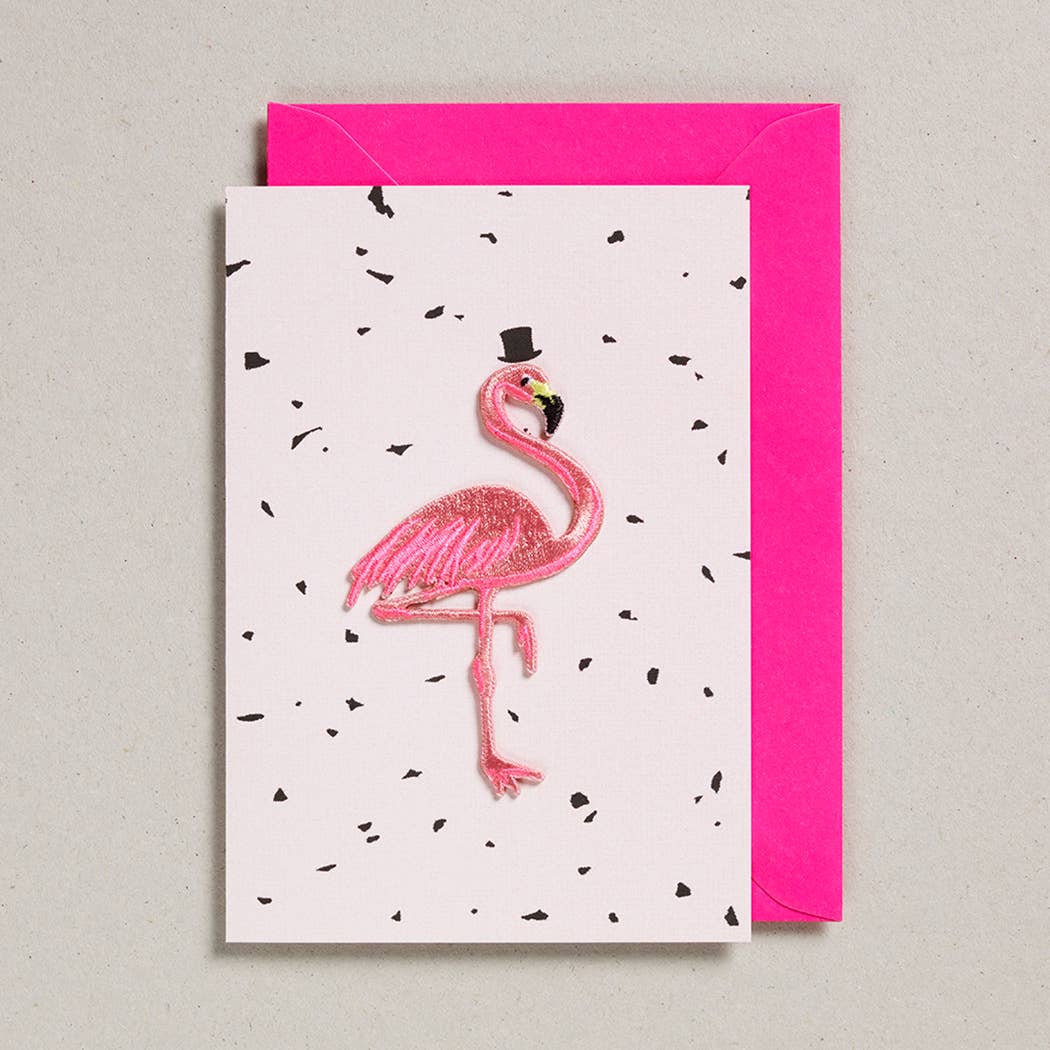 Grußkarte mit Patch - Flamingo