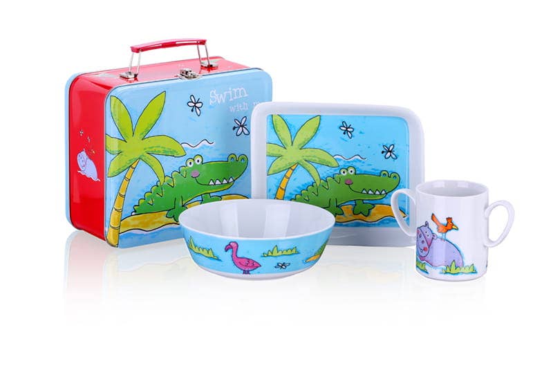 Service vaisselle enfant en porcelaine Zoo – coffret repas avec valise – vue 2