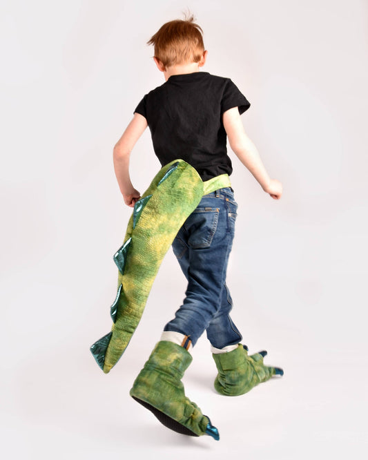 Dinosaurier-Hausschuhe + Schwanz-Set EU-Größe 30-34