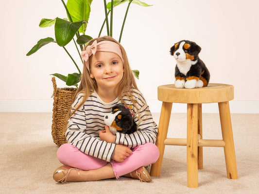 Plüschtier eines sitzenden Berner Sennenhundes