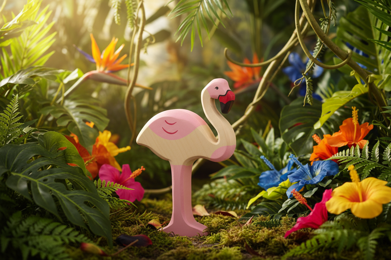 Flamingo-Figur aus Holz