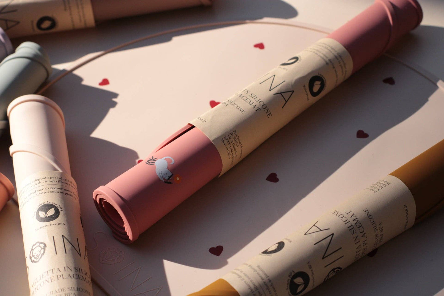 Silicone placemat with Cats design - terracotta