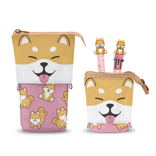 Cute Pencil Case + 10-Color Pen + Oh My Pop! "Shiba" Gel Pen