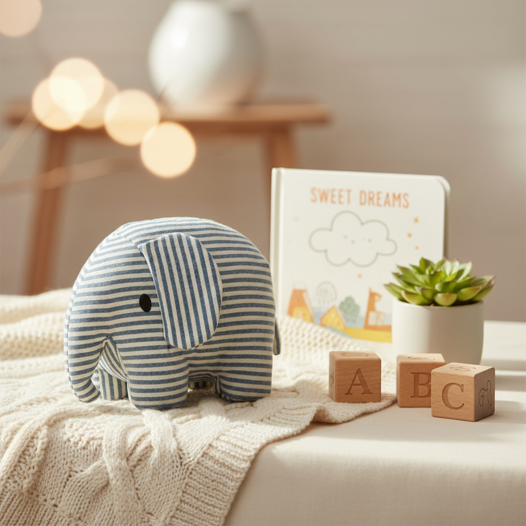Denim Stripe Elephant Plush