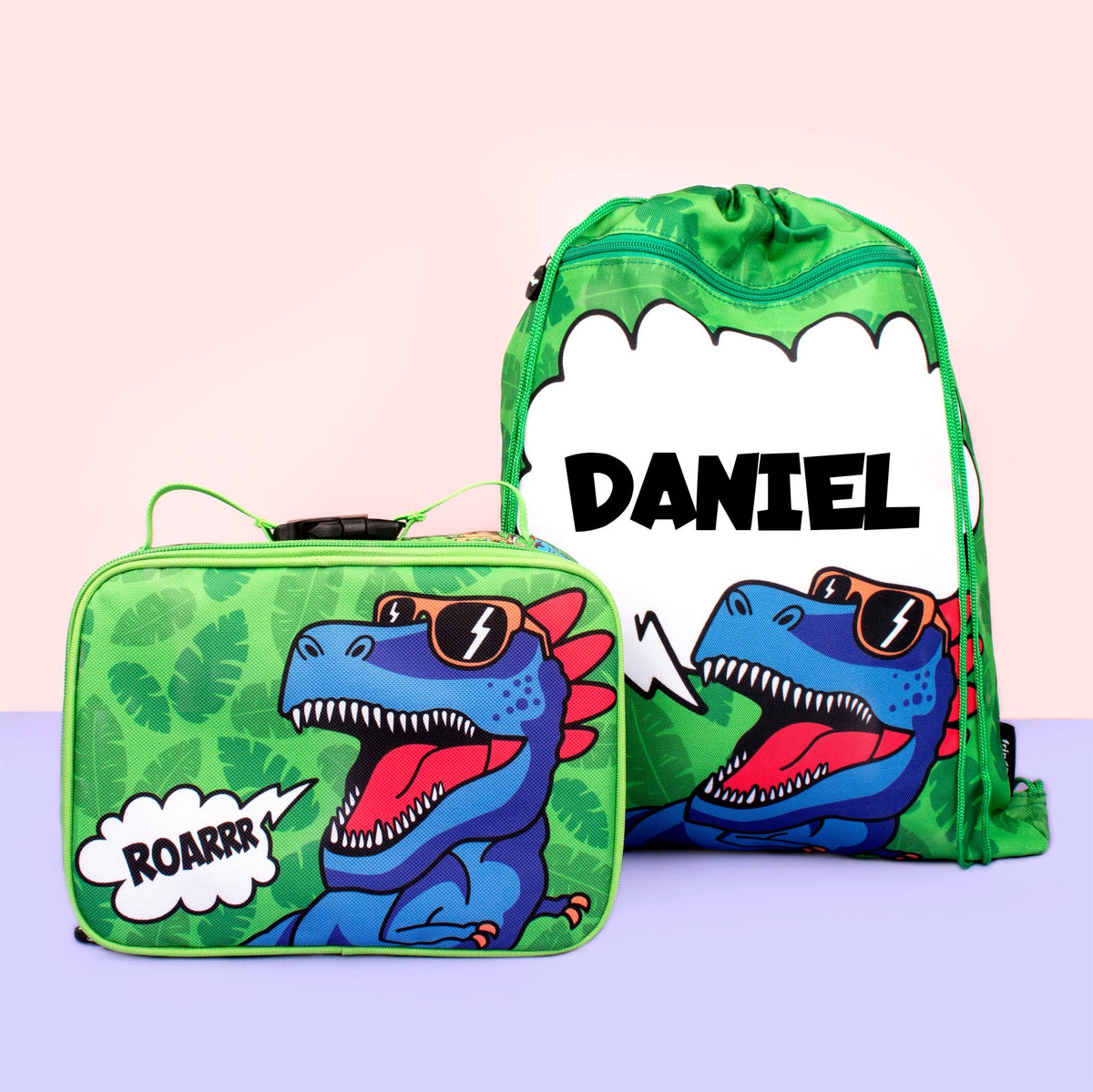 Drawstring bag - blue dinosaur