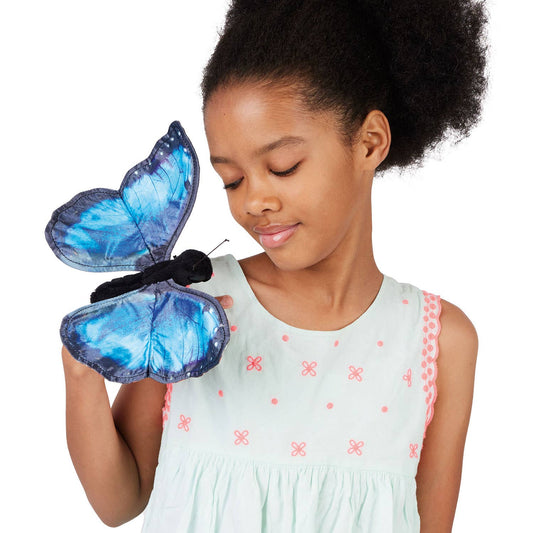 Marionnette à main Papillon Morpho bleu/Papillon Morpho bleu 3215 Folkmanis réaliste