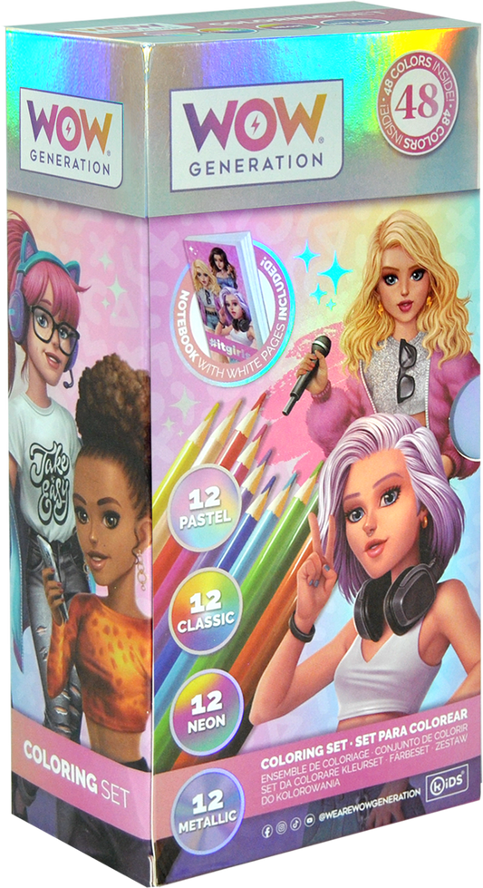 Set mit 48 Buntstiften und Notizbuch