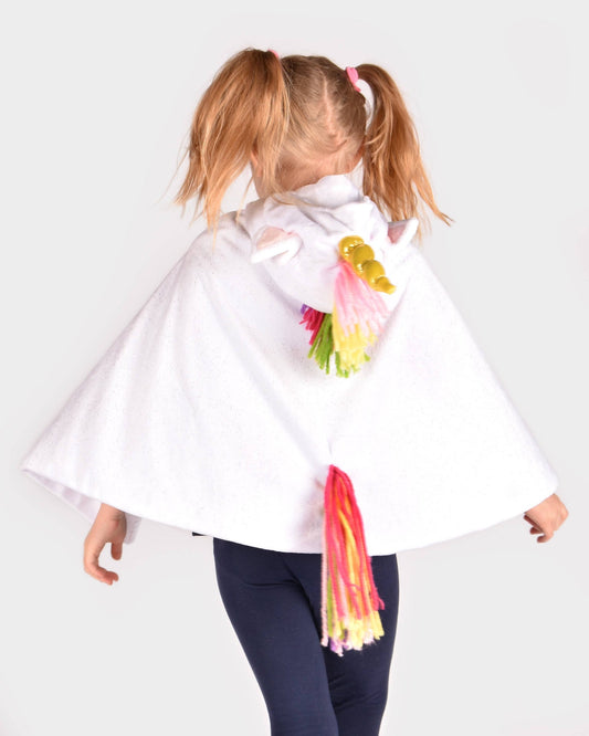 Regenbogen-Einhorn-Umhang, weiß, 3-8 Jahre (Größe 98-128)