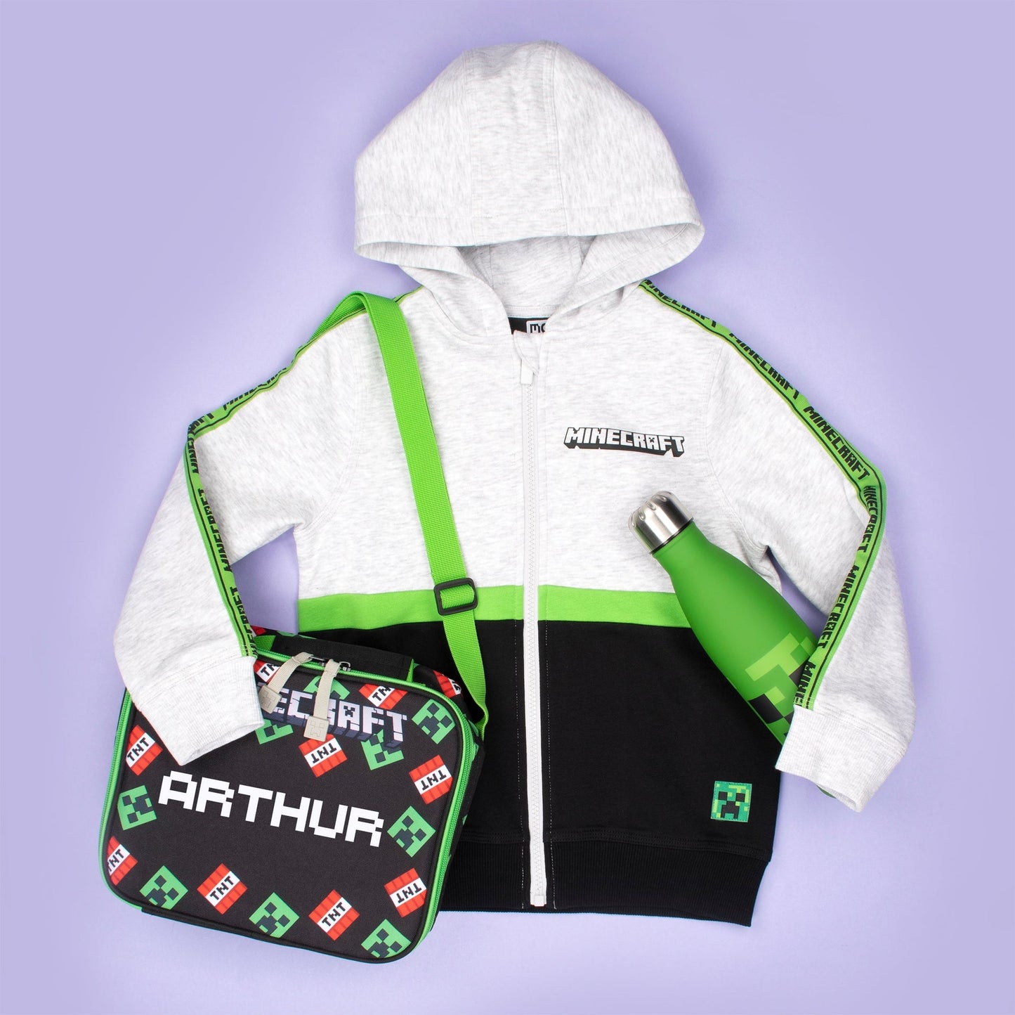Minecraft Zipped Sweat à capuche – gris and noir