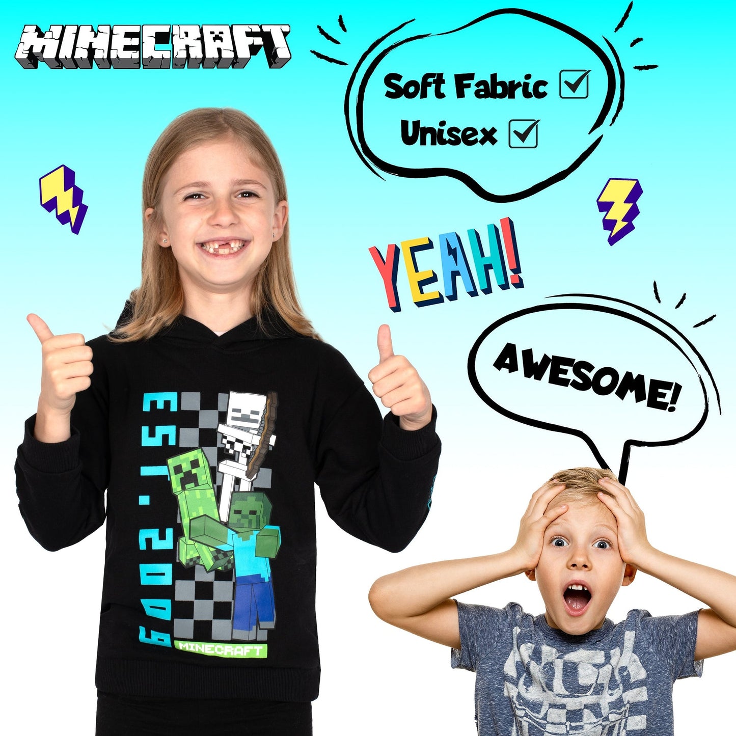 Minecraft Boys sweat à capuche with Kangaroo Pocket 100% Cotton