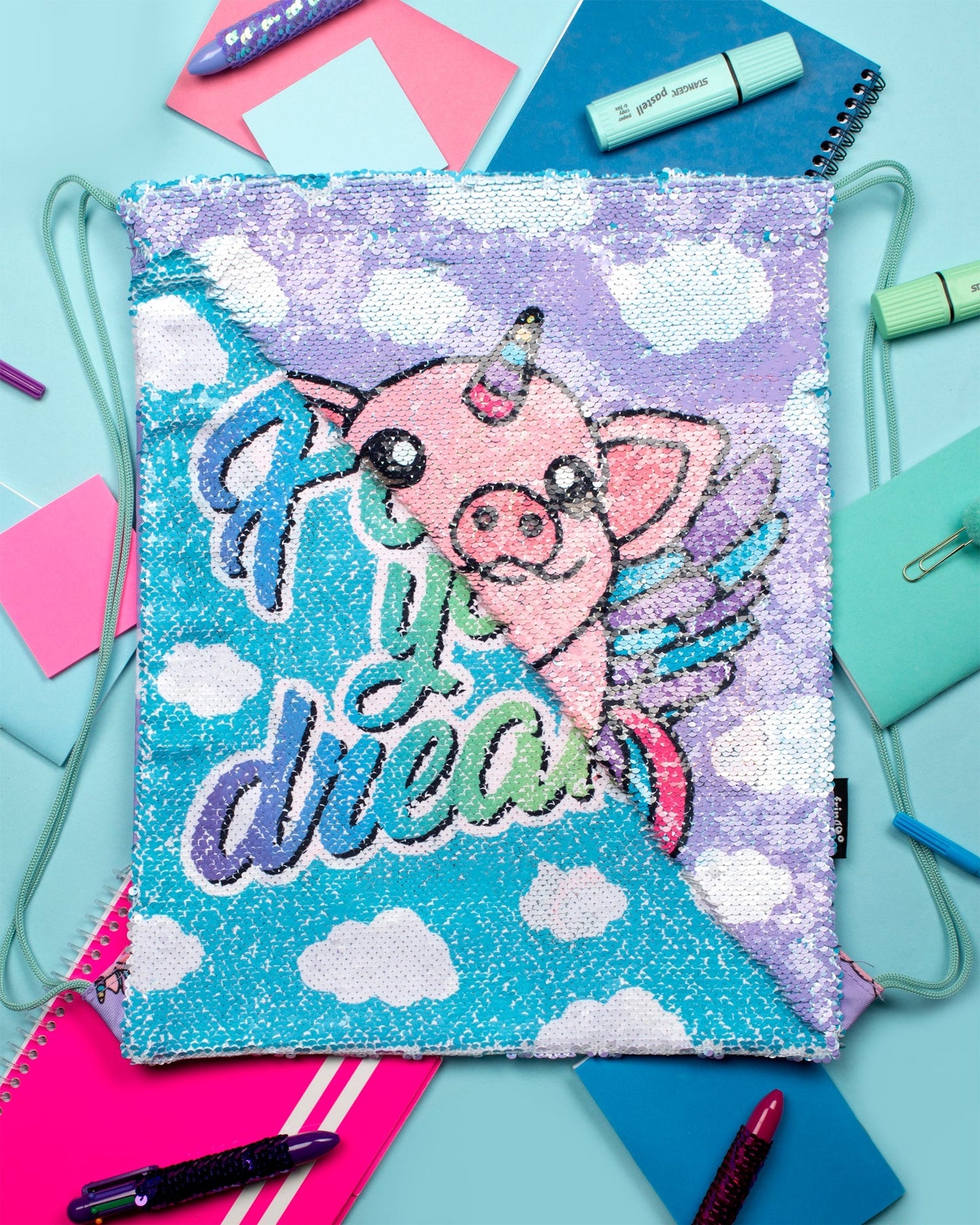 À sequins Drawstring Sac à dos – Follow Your Dreams