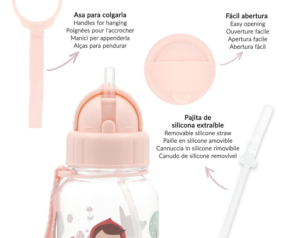Gourde Tutete Petit Chaperon Rouge 500 ml — détail de la paille en silicone et de la poignée