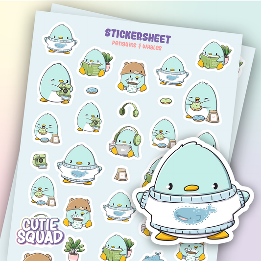 Stickerbögen Pinguine & Wale