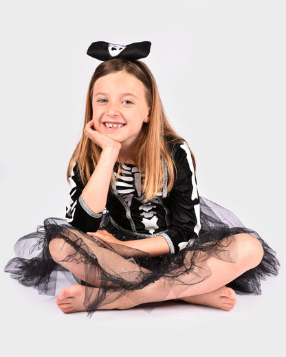 Skelett-Kleid mit Stirnband 110-116 cm 4-6 Jahre