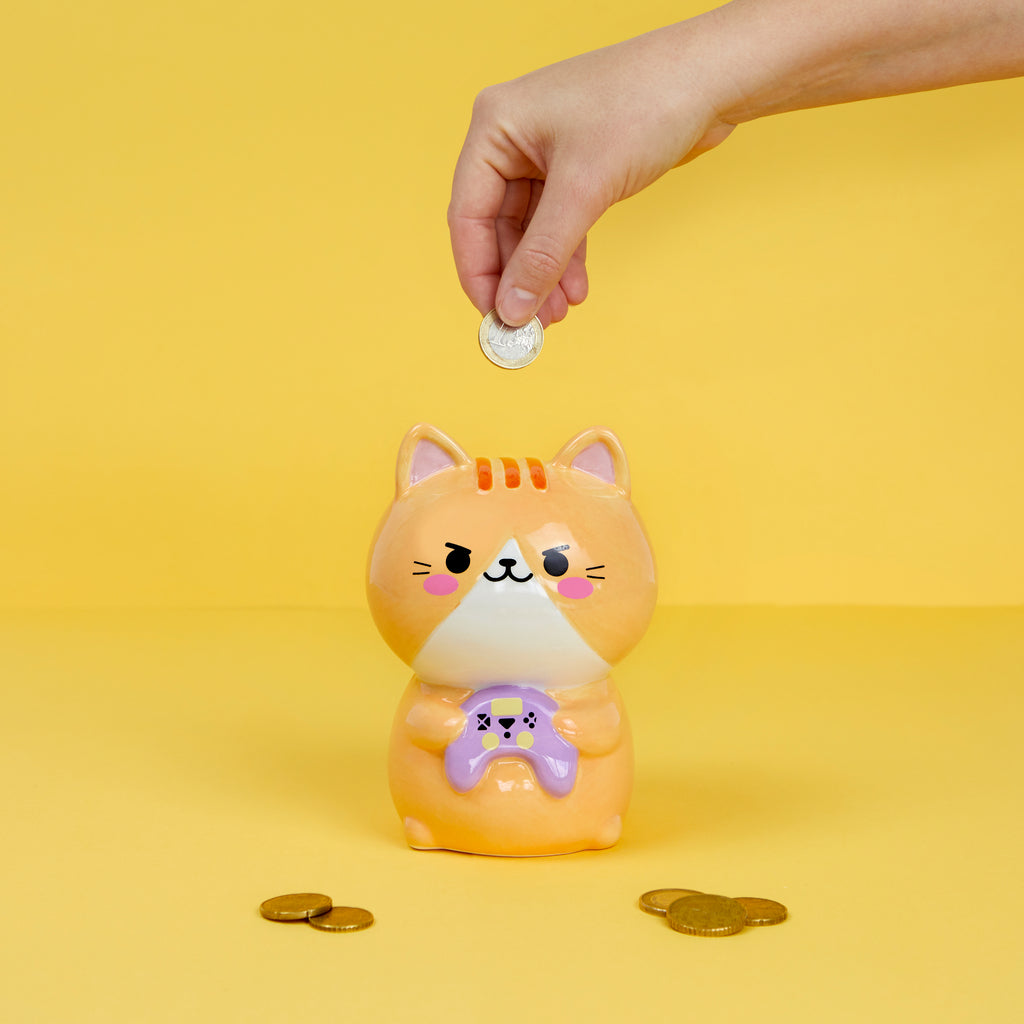 Kawaii Gamer Cat Piggy Bank
