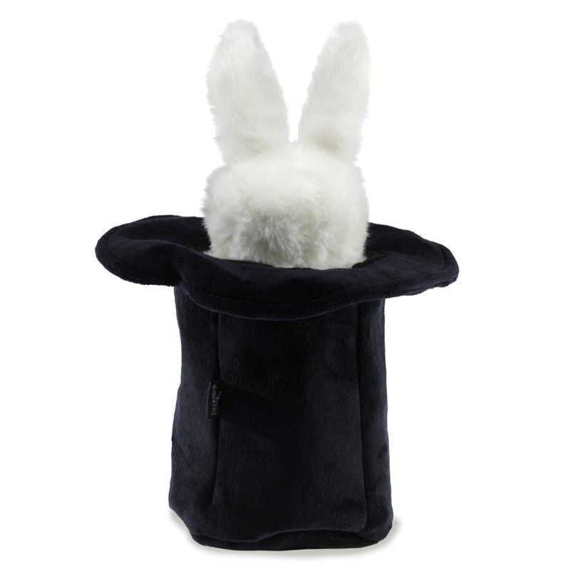 Handpuppe mit weißem Kaninchen und Hut