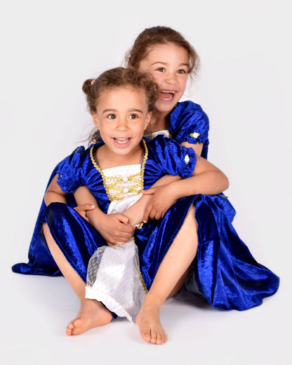 Blaues Prinzessinnen-Samtkleid Größe 110-116 (4-6 Jahre)