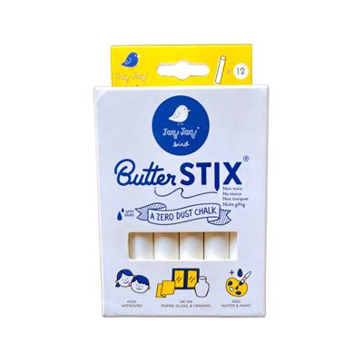 Jaq Jaq Bird: CRAIES BUTTERSTIX, ass. de 12 craies blancs, boîte 10x6x2cm, 3+