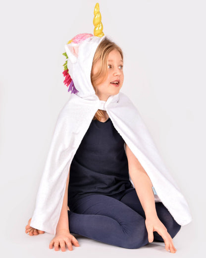 Cape licorne blanche arc-en-ciel 3-8 ans (taille 98-128)