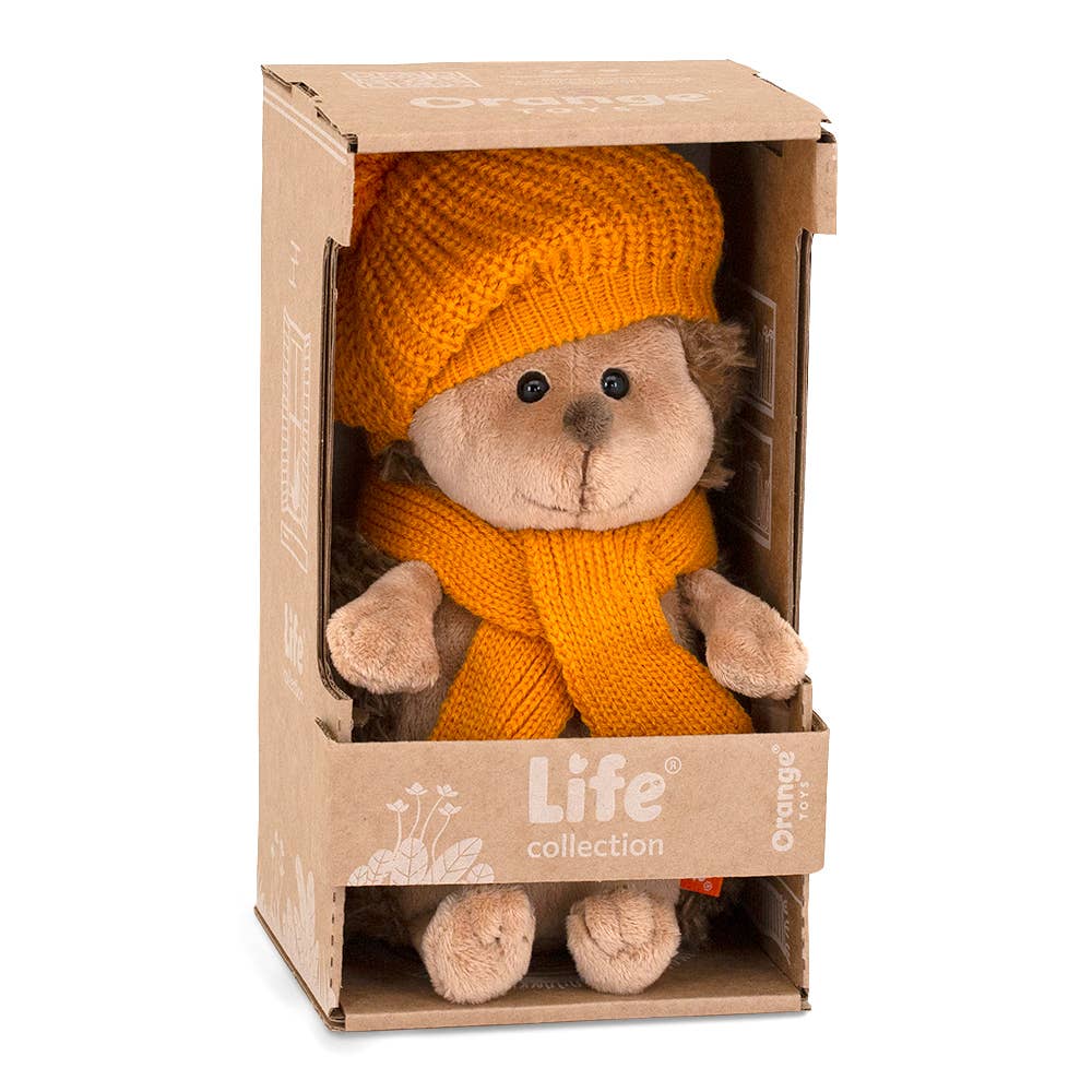 Peluche le hérisson Fluffy avec béret rayé moutarde 20cm