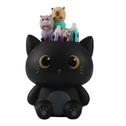3D black cat pen holder