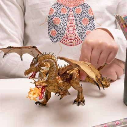 Figurine Dragon deux têtes or