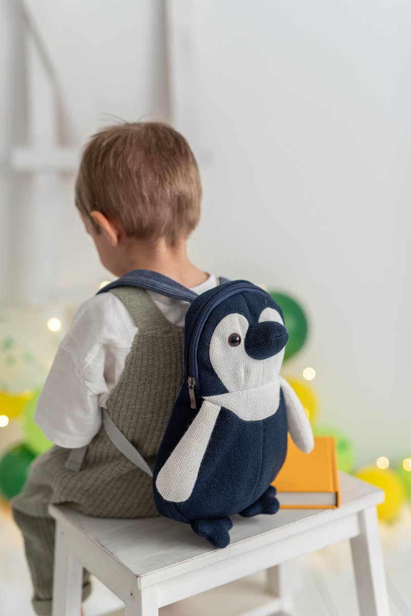 Crochet Penguin Backpack – Blue and White