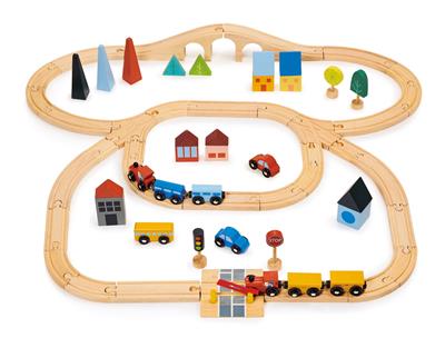 Mentari Set de Train: SET DE TRAIN DE LA VILLE 80x82,5x10,5cm, en bois, en boîte, 3+