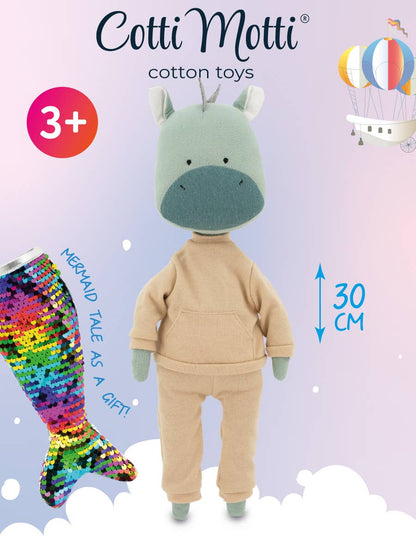 Andy, der Drache, Plüschtier: Beigefarbenes Outfit und Meerjungfrauenschwanz-Set – 29 cm