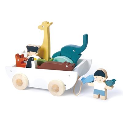 Tender Leaf Animaux: LE BATEAU DE L'AMITIÉ 27,5x19,2x9,4cm, avec différents animaux, petit garçon et fille, en bois, en boîte 20x10x33,3cm, 3+