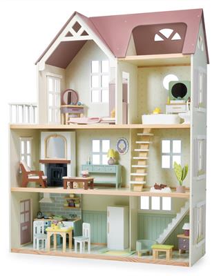 Tender Leaf Maison de Poupée: MANOIR MULBERRY 103,5x38x130,5cm, une grande maison de poupées en bois à façade ouverte, à l'échelle des poupées de 25 cm, meubles et accessoires incluses (poupées sont vendus séparément), en bois, en boîte, 3+