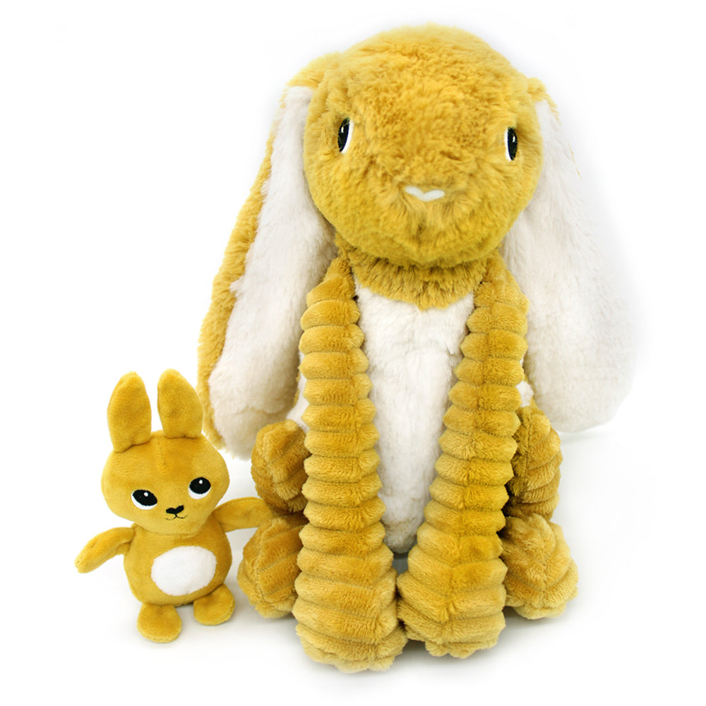 Peluche lapin Toudou maman et son bébé jaune moutarde – Les Ptipotos