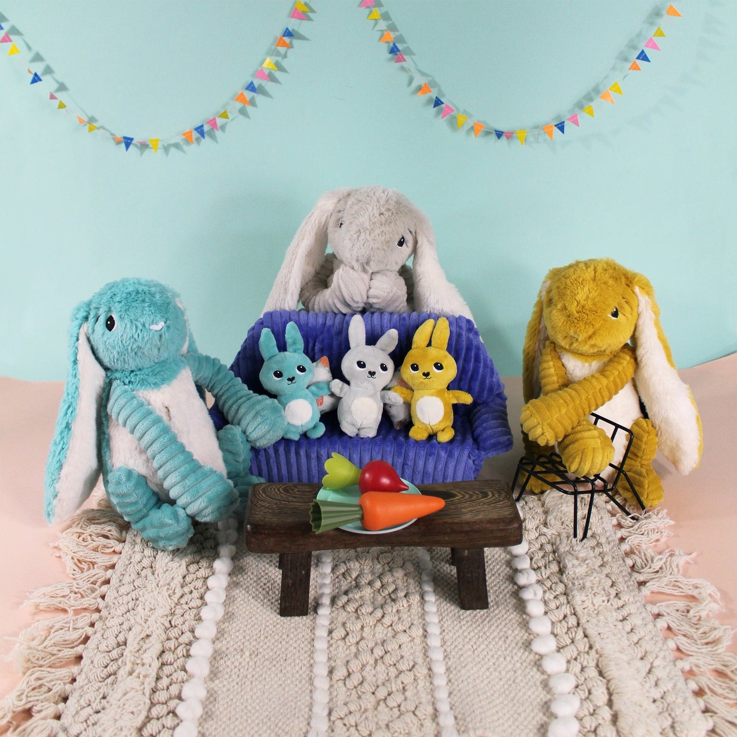 Peluche lapin Toudou maman et son bébé jaune moutarde – Les Ptipotos – vue 2