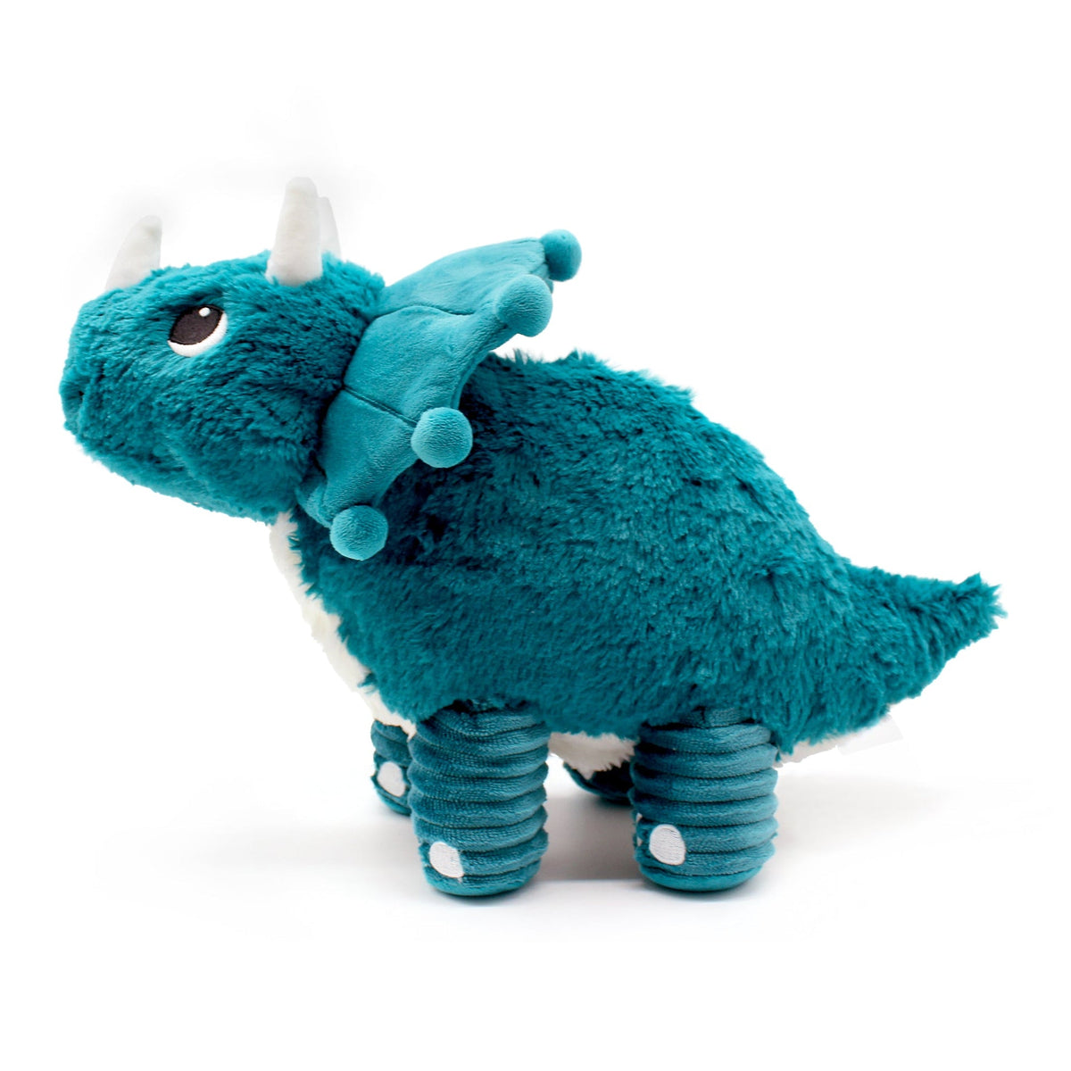 Peluche Penelops le tricératops maman et son bébé bleu paon - vue de côté de la peluche maman tricératops- Les Ptipotos