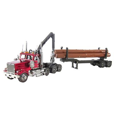 MetalEarth: ICONX - WESTERN STAR 4900 LOG TRUCK & TRAILER 21.4x3.7x6.8cm, maquette 3D en métal avec 3 feuilles multicolorées, sur carte, 14+