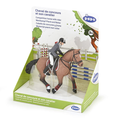 Figurine Cheval de concours et son cavalier