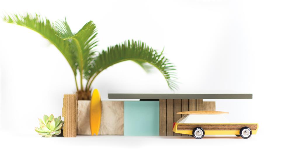 Voiture en Bois Candycar World - Break avec Planche de Surf