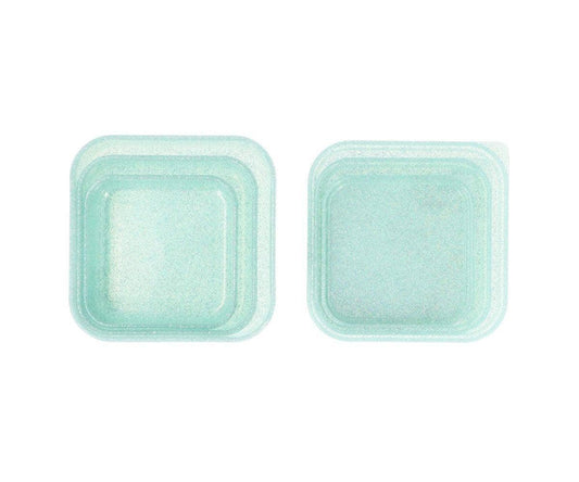 3 Aqua Turquoise Glitter Lunch Boxes
