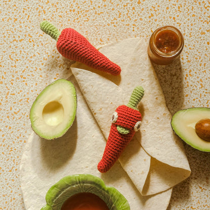 Gehäkelte Chili-Rassel, 100 % Baumwolle