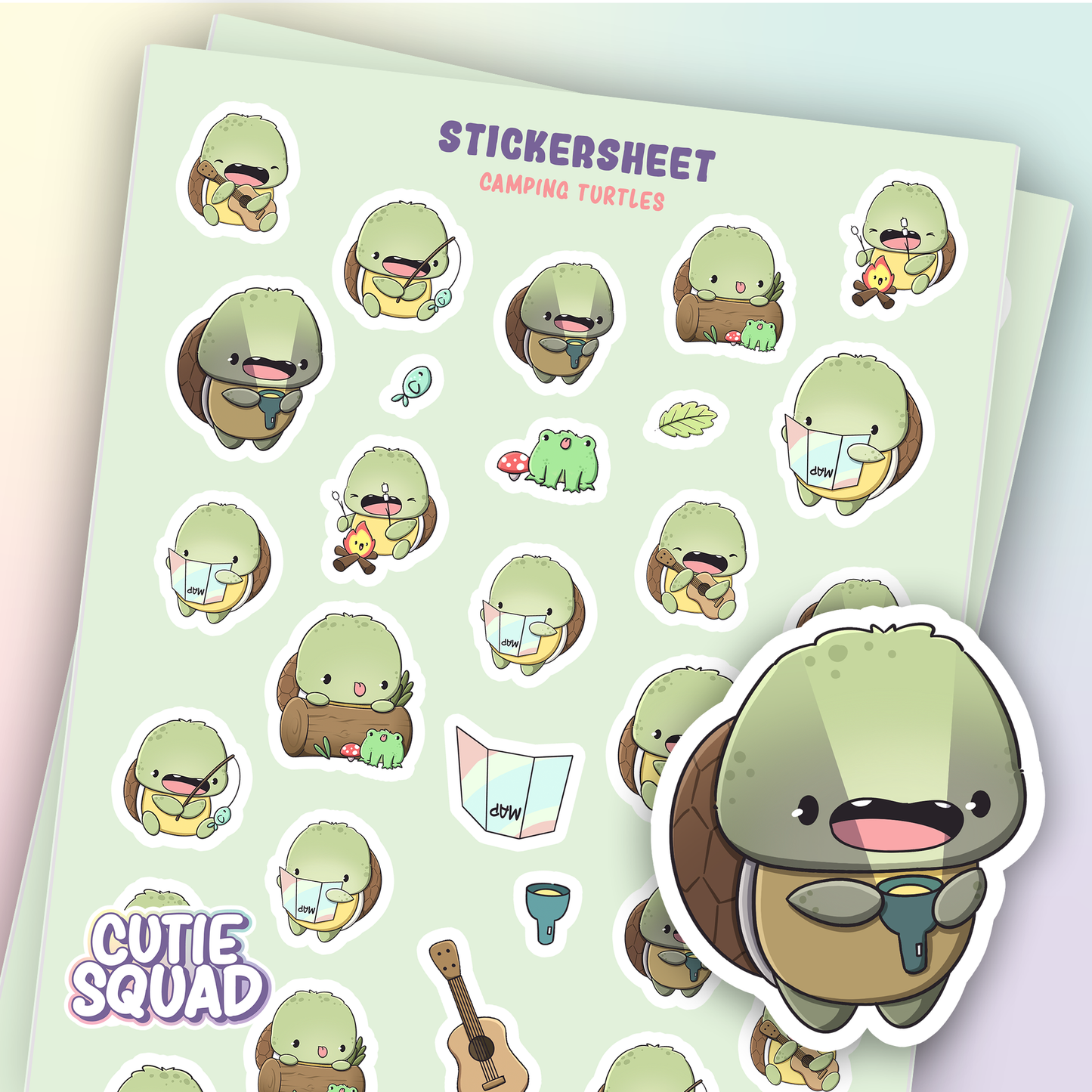 Camping-Schildkröten-Stickerbögen