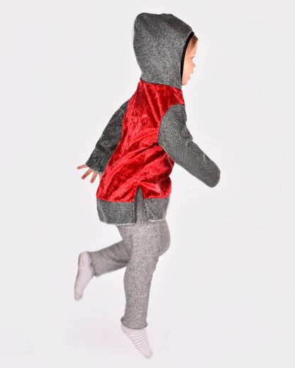 Tunique Chevalier rouge avec capuche 98-104 cm 2-4 ans