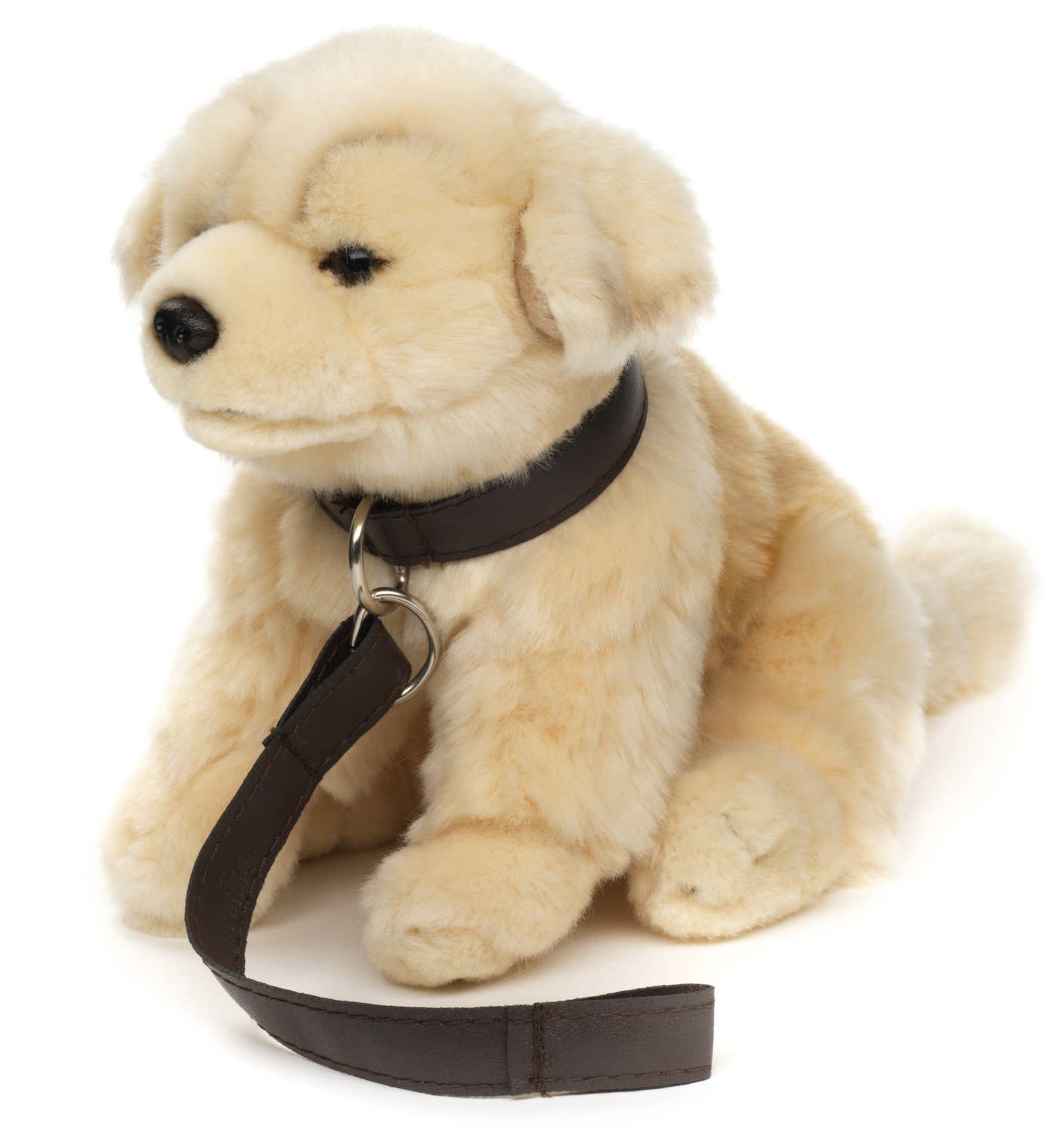 Golden Retriever Welpe Plüschtier, sitzend an der Leine
