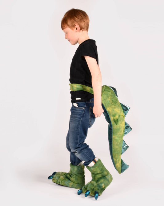 Dinosaurier-Hausschuhe + Schwanz-Set EU-Größe 30-34