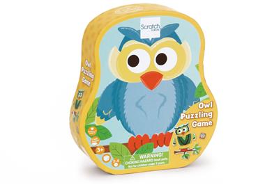 Scratch Jeu Compact: OWL PUZZLING GAME, en boîte forme 12,5x14x3,5cm, 3+