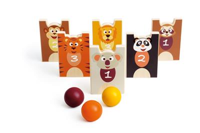 Scratch Active Play: JEU D'EMPILEMENT & DE QUILLES Animaux Sauvages, avec 6 animaux et 3 balles, en boîte, 3+