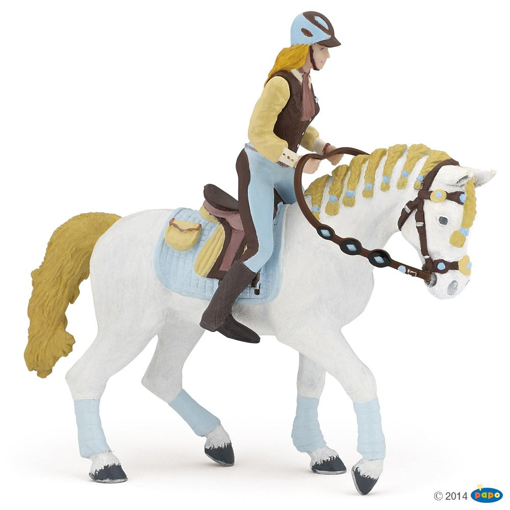 Figurine Cavalière fashion bleue Papo - cheval